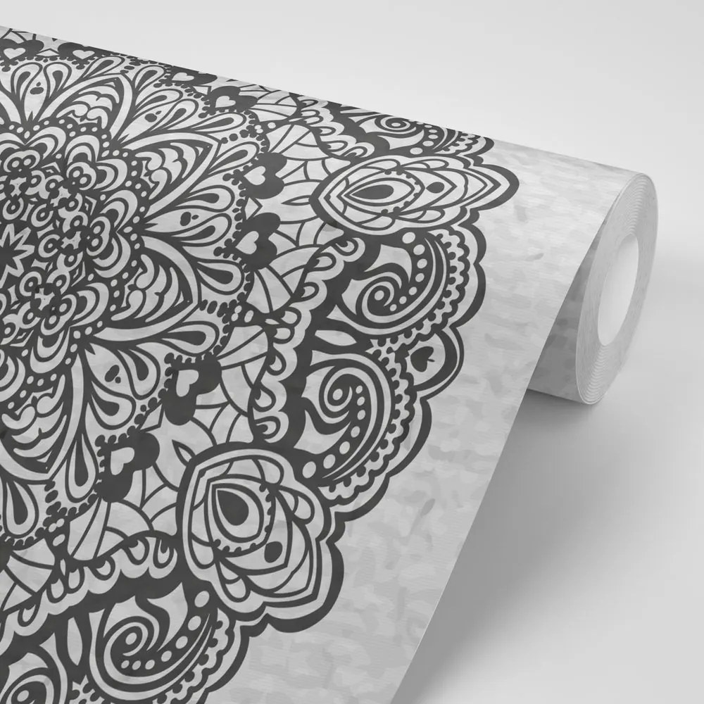 Carta da parati – Mandala floreale in bianco e nero