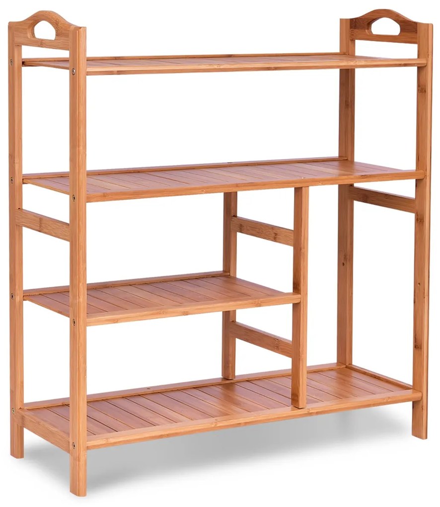 Costway Portascarpe in bambù a 4 piani con spazio per stivali, Scaffale per scarpe per ingresso e soggiorno Naturale