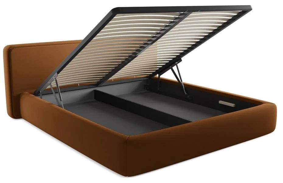 Letto matrimoniale imbottito in terracotta con contenitore a griglia 180x200 cm Kiana - Makamii