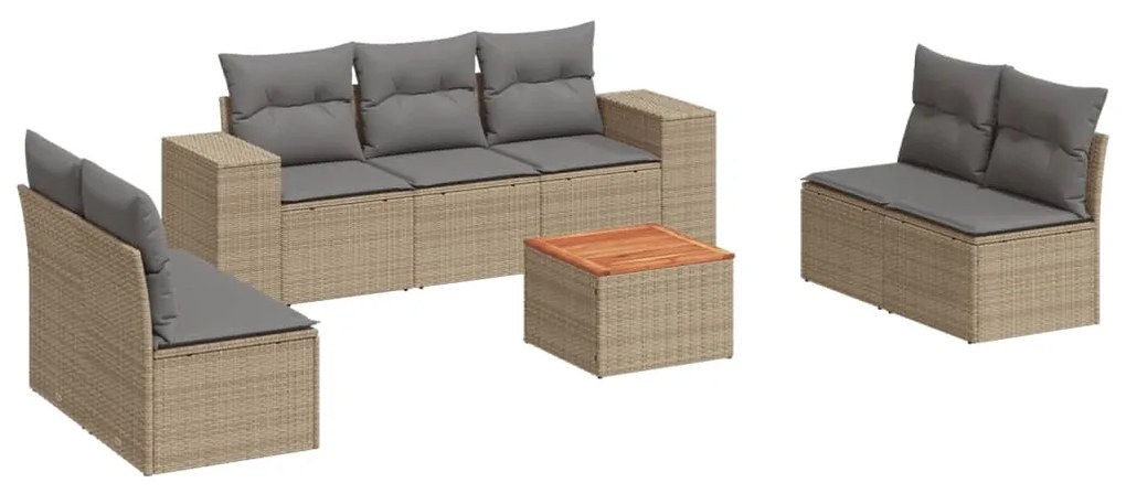 Set divano da giardino 8 pz con cuscini beige in polyrattan