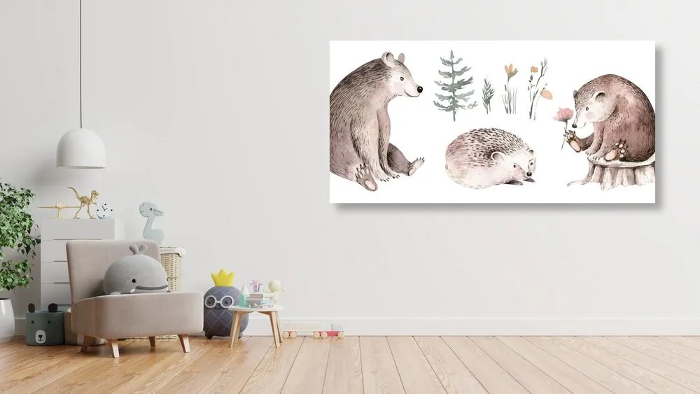 Quadro su tela – Animali nel bosco che si rilassano