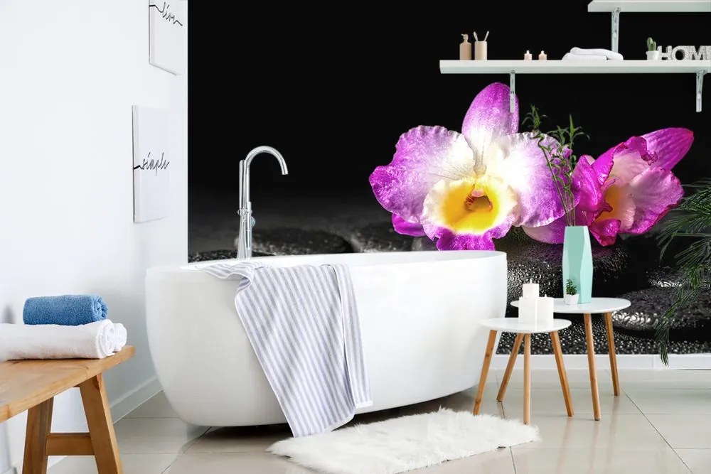 Carta da parati – Orchidea su pietre Zen