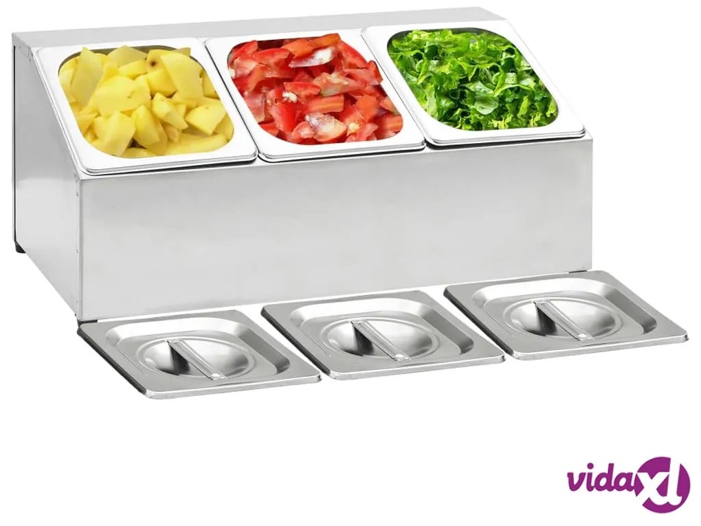 vidaXL Supporto Gastronorm con 3 Contenitori GN 1/6 in Acciaio Inox