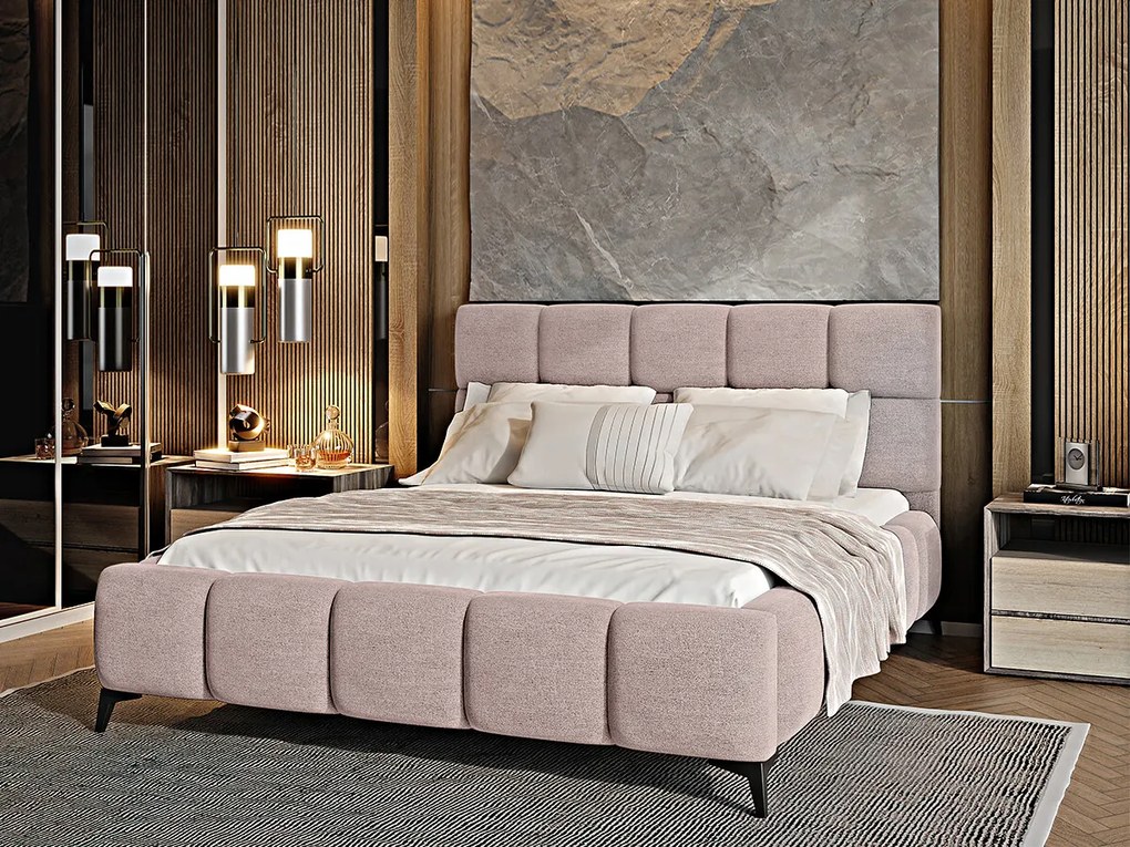 Letto matrimoniale con box contenitore California - 160 x 200 cm , Tessuto rosa chiaro