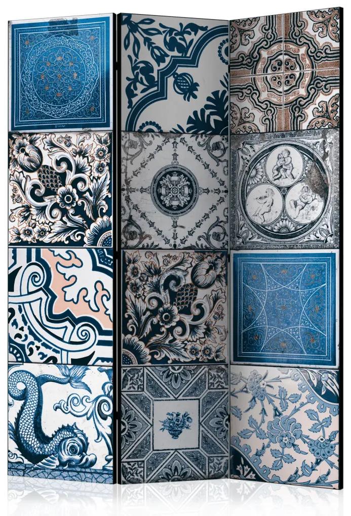 Paravento separè Arabesco Blu II (5-parti) - mosaico etnico in ornamenti retrò