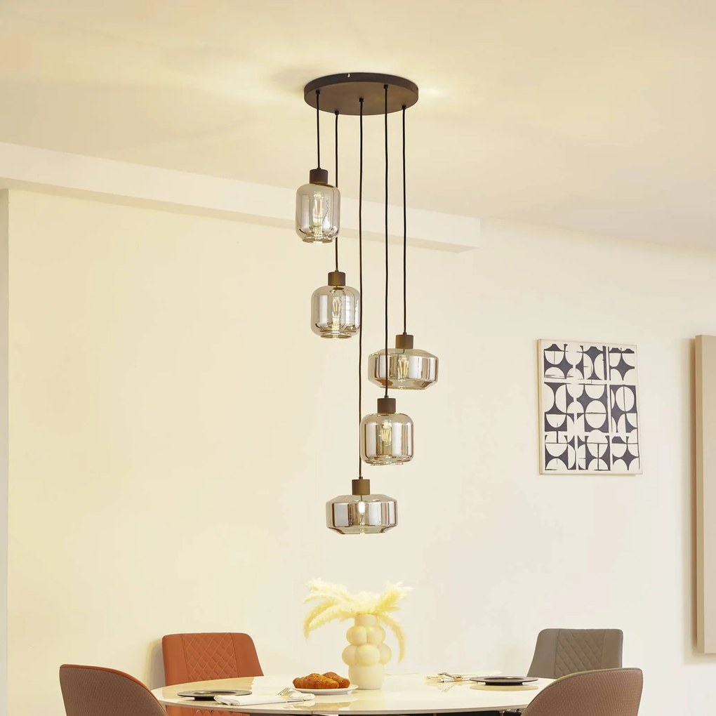Lampada a sospensione in vetro Hildur Lindby, dimmerabile, Alluminio / Grigio / Zincato, Soggiorno / Sala da pranzo, Vetro, Lampada a sospensione