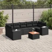 Set Divani da Giardino con Cuscini 8 pz Nero in Polyrattan 3225355