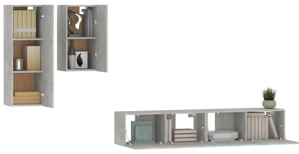 Set di mobili porta tv 4 pz grigio cemento in legno multistrato