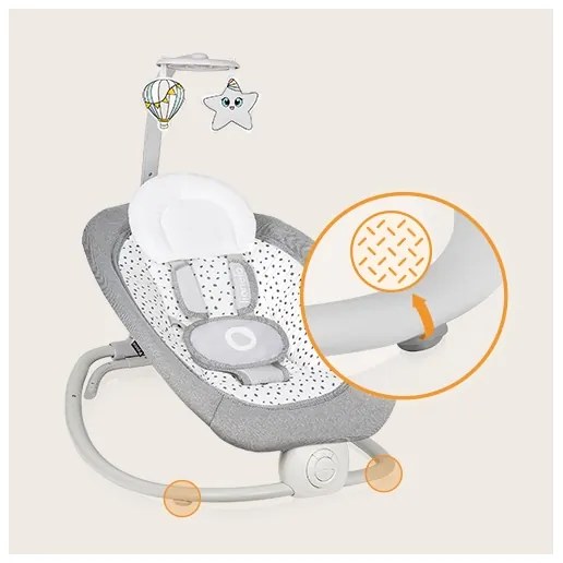 Lionelo - Dondolo vibrante per bambini con melodia PASCAL, 2xAA, grigio