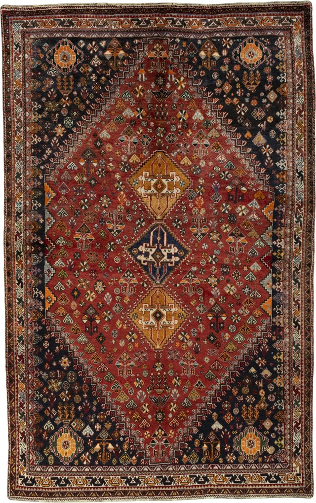 Shiraz Tappeto 280 x 180 Rosso (Iran) Annodato A Mano