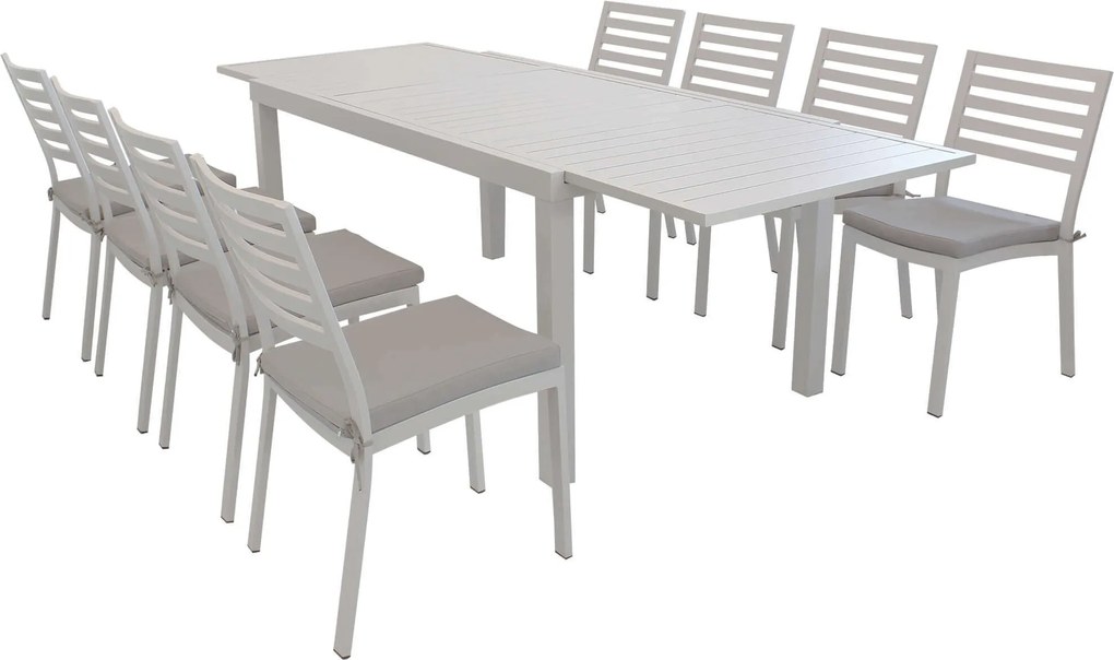 DEXTER - set tavolo in alluminio cm 160/240 x 90 x 75 h con 8 sedie Dexter