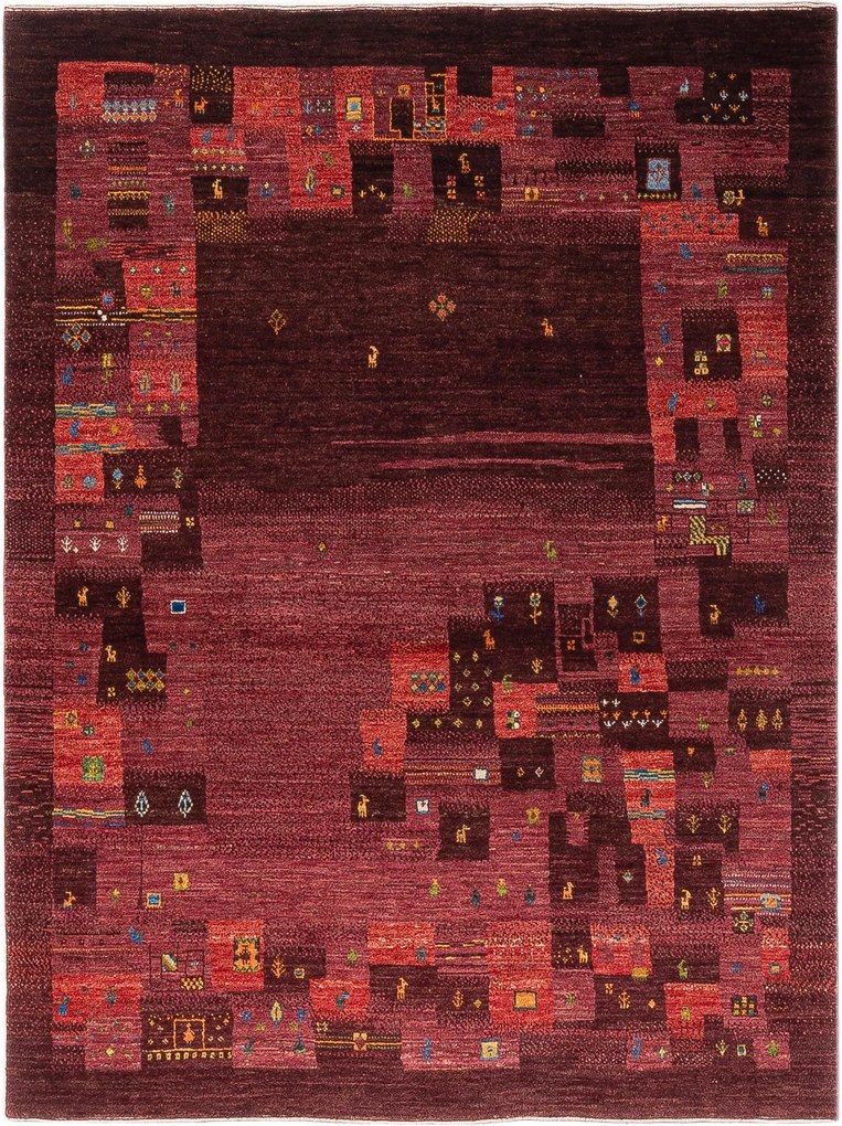 Loribaft Tappeto 150x200 Rosso (Iran) Annodato A Mano