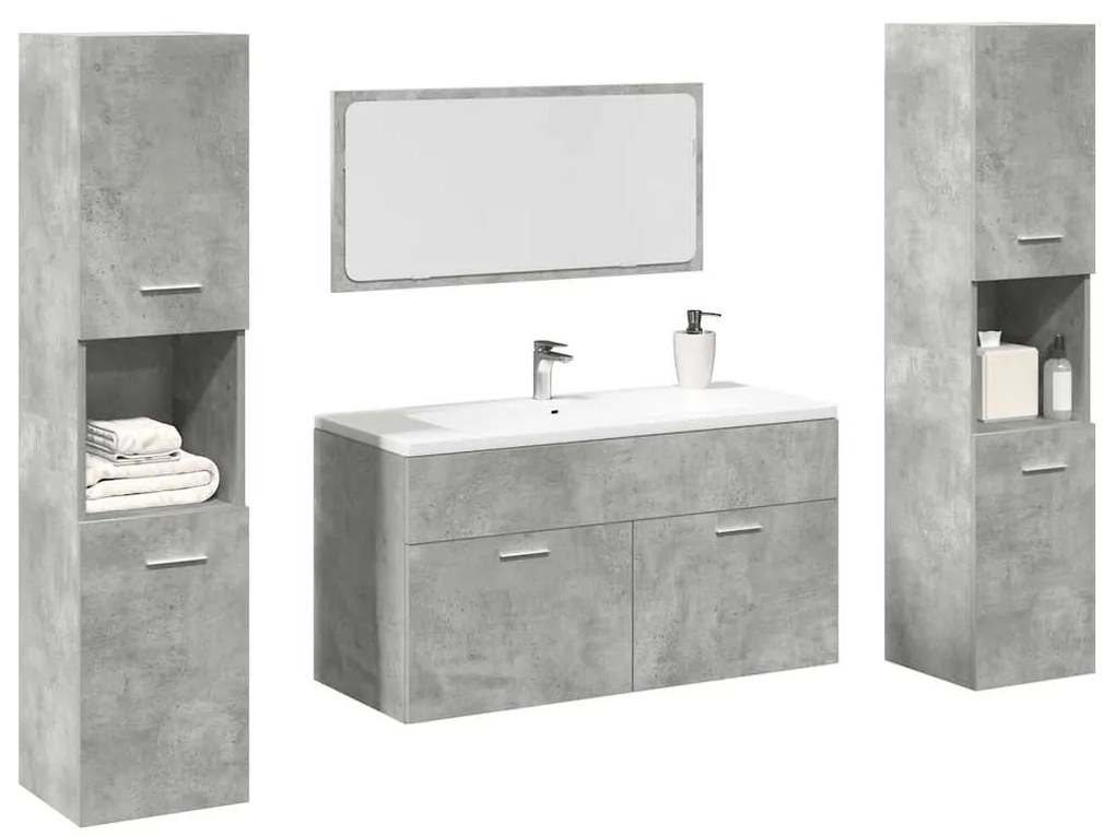 Set Mobili Da Bagno 4 Pz Grigio Cemento İn Legno Multistrato /