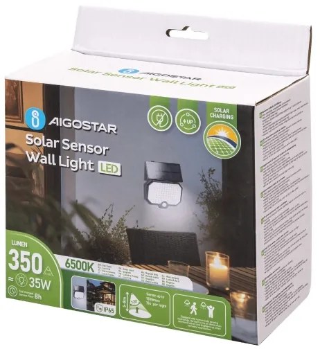 Aigostar - LED Luce solare con sensore di movimento LED/2,4W/3,7V IP65