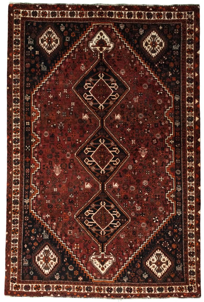 Shiraz Tappeto 180 x 270 Rosso (Iran) Annodato A Mano