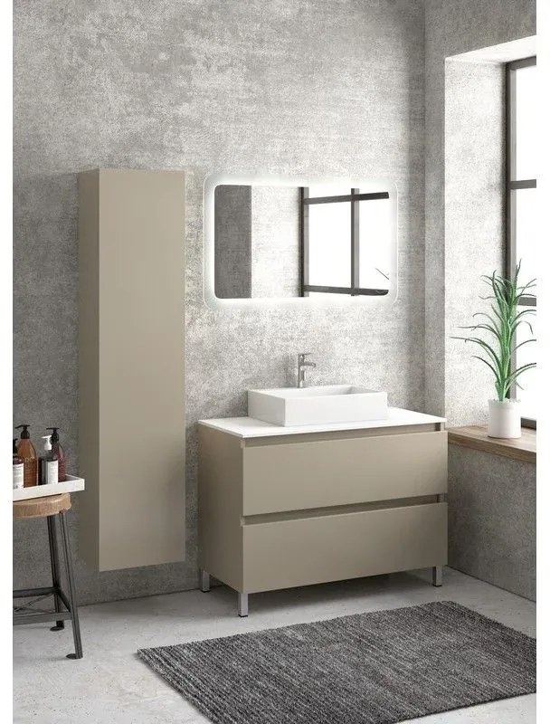 Kamalu - composizione bagno 100cm installazione a terra: mobile, specchio led e colonna tod-100d