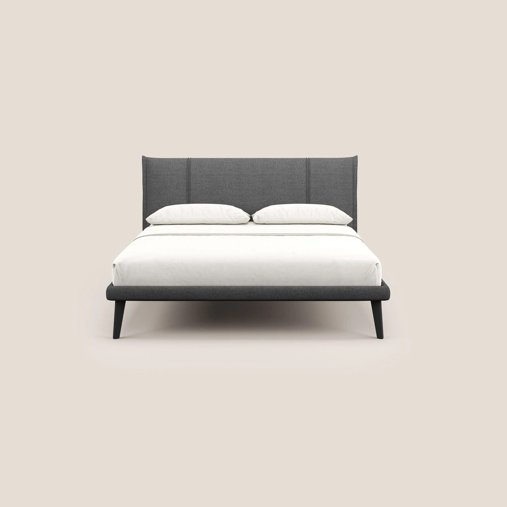 Klaus LETTO moderno con piedi in mogano e tessuto fiammato impermeabile T03 grigio