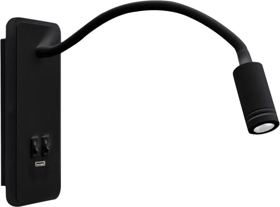 Lampada da parete LED flessibile con USB BASE LED/8W+LED/2W/230V nera