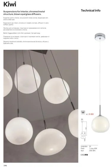 Redo 01-2081 - Sospensione a cavo KIWI 1xG9/40W/230V Ø 12 cm cromo lucido/bianco