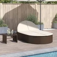 Lettino Prendisole con Cuscini Marrone in Polyrattan 368647