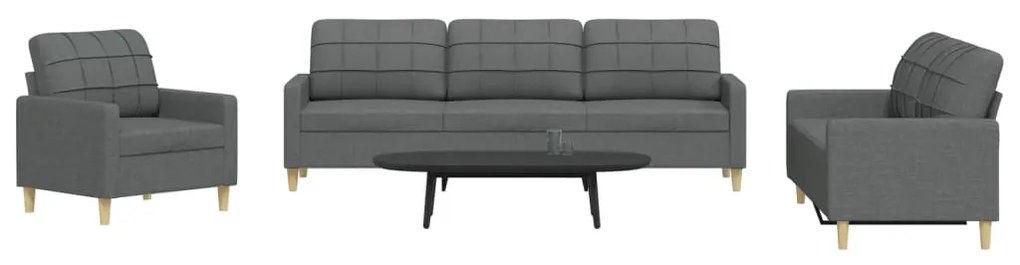 Set Di Divani 3 Pz Grigio Scuro İn Tessuto /