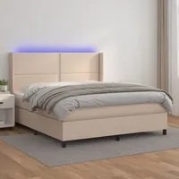 Giroletto Molle Materasso e LED Cappuccino 160x200cm Similpelle 3139336