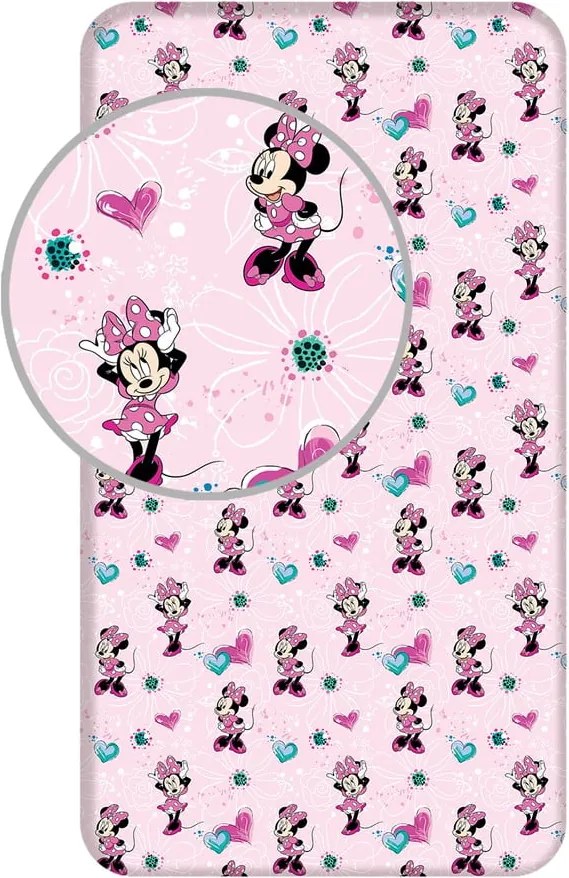 Lenzuolo con angoli per bambini rosa in cotone 90x200 cm Minnie "Flowers" – Jerry Fabrics