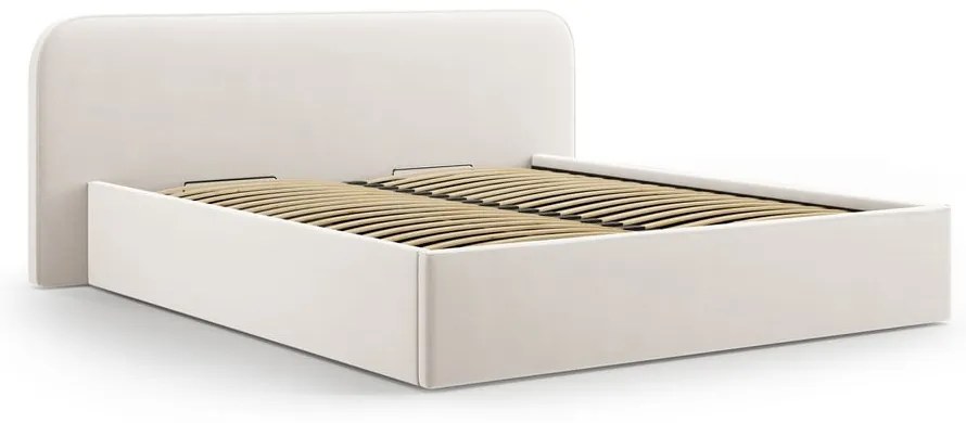 Letto matrimoniale imbottito avorio con contenitore e rete inclusi 200x200 cm Elizabeth – Micadoni