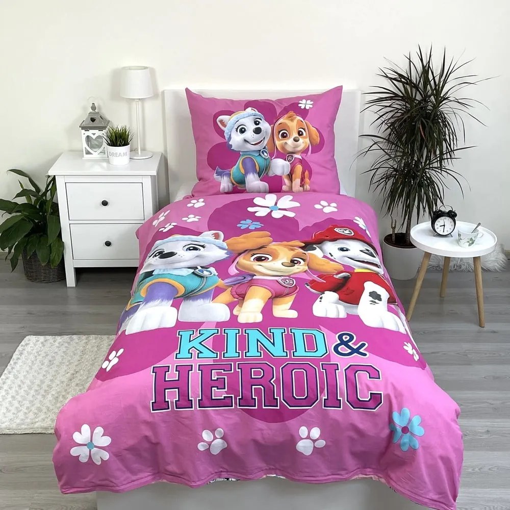 Set copripiumino e federa da bambini rosa in cotone per letto singolo 140x200 cm Paw Patrol "Heroic" – Jerry Fabrics