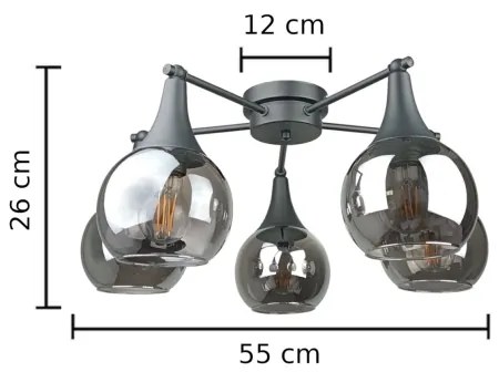 Lampadario a plafone STAR 5xE27/60W/230V nero/fumé nero