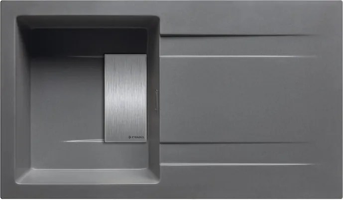 Lavello integrato 1 vasca in granito grigio PYRAMIS Kartesio L 50 x L 86 cm, reversibile