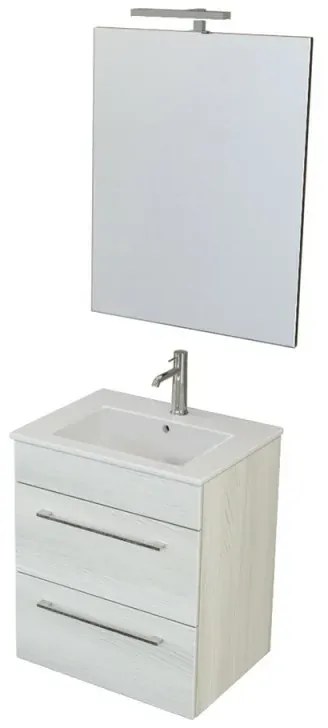 Mobile bagno sospeso 55 cm Smart bianco legno con lavabo e specchio