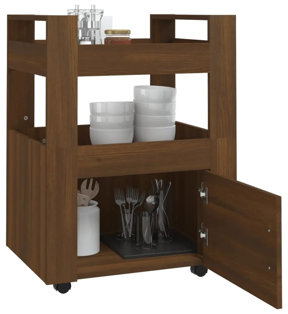Carrello da cucina rovere marrone 60x45x80 cm legno multistrato