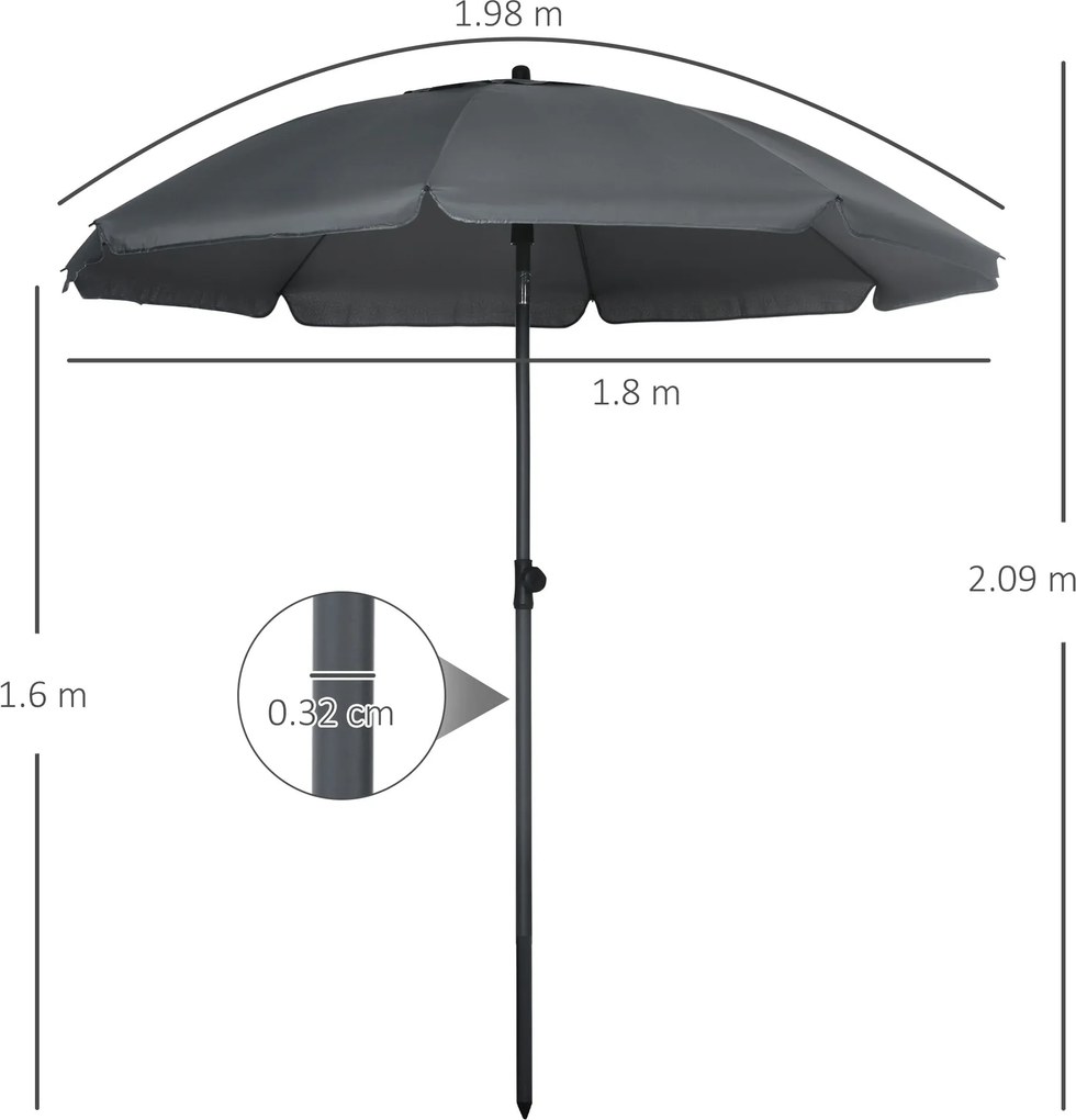 Ombrellone da Giardino Ø180x209 cm in Poliestere e Acciaio Grigio...