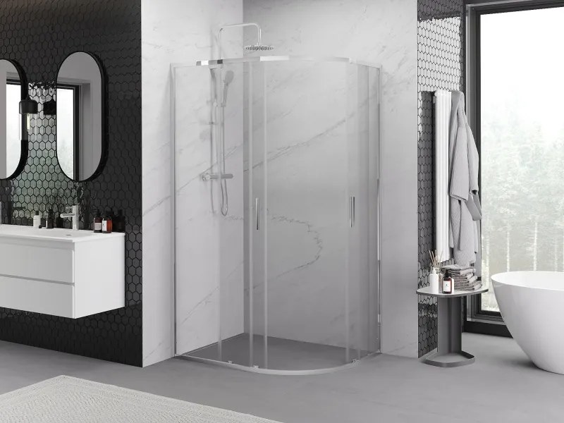 Mexen Exo-S Duo cabina doccia semicircolare asimmetrica scorrevole 90 x 80 cm, trasparente, cromo - 8132-090-080-01-00
