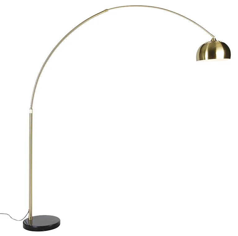 Lampada da terra in ottone con base in marmo nero e paralume in ottone - XXL