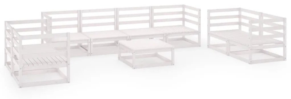 Set divani da giardino 9 pz bianco in legno massello di pino