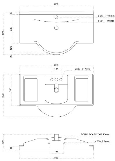 Mobile bagno 85 cm - Bianco Nordico - 2 ante e cassetti - Onda