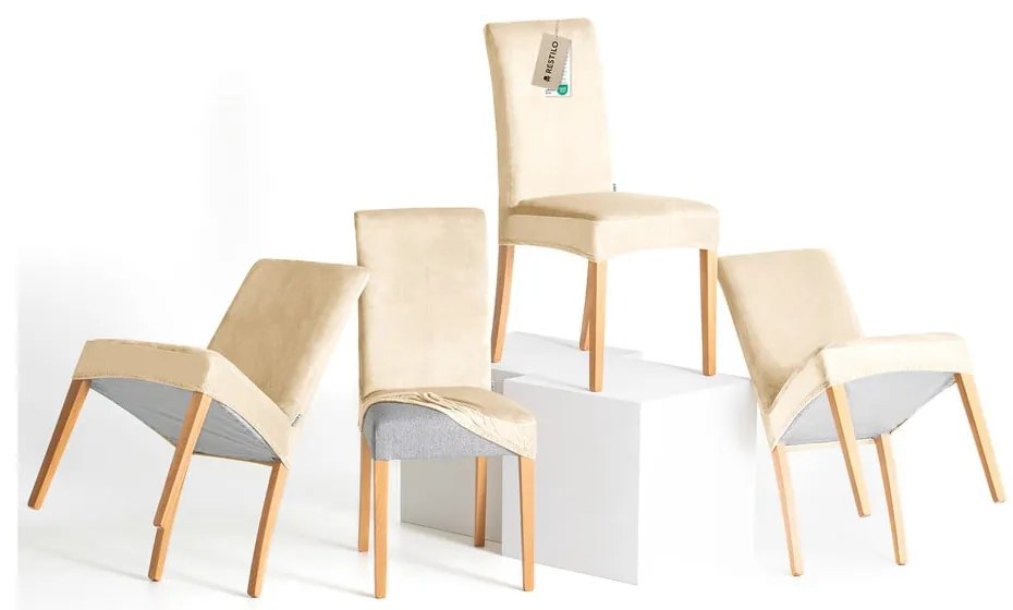 Set di coprisedia beige con rivestimento elastico per sedie 4 pz 48 cm Sento – Restilo