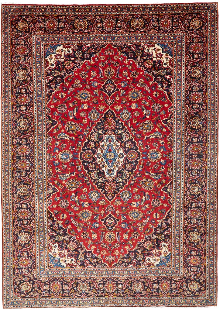Kashan Tappeto 320x220 Rosso (Iran) Annodato A Mano