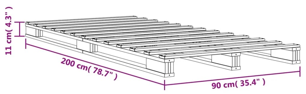 Letto Pallet Marrone Cera 90x200 cm in Legno Massello di Pino