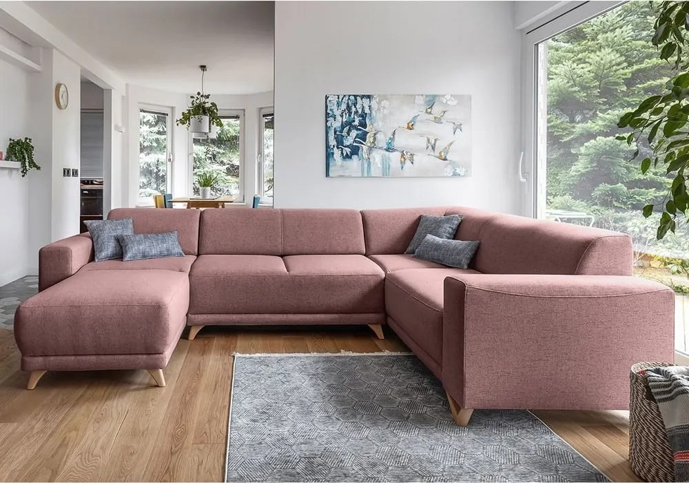 Divano angolare rosa allungabile e con contenitore (penisola a destra/a U) Classy Sophie – Miuform