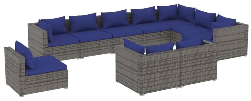 Set divani da giardino 10 pz con cuscini in polyrattan grigio