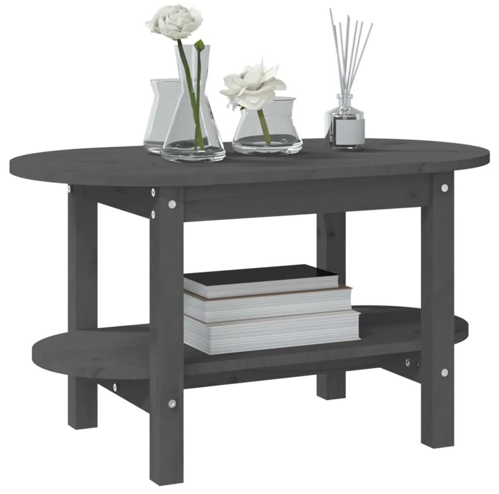 Tavolino da salotto grigio 80x45x45cm in legno massello di pino