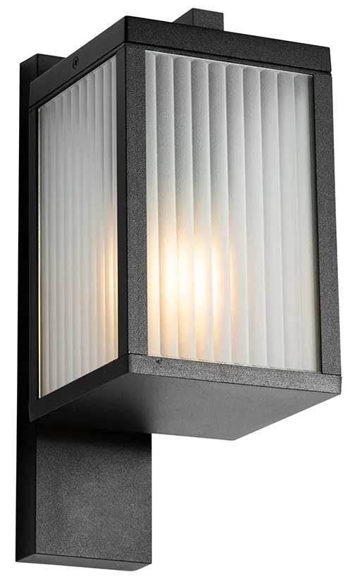 Lanterna da parete per esterni nera con vetro rigato IP44 - Charlois