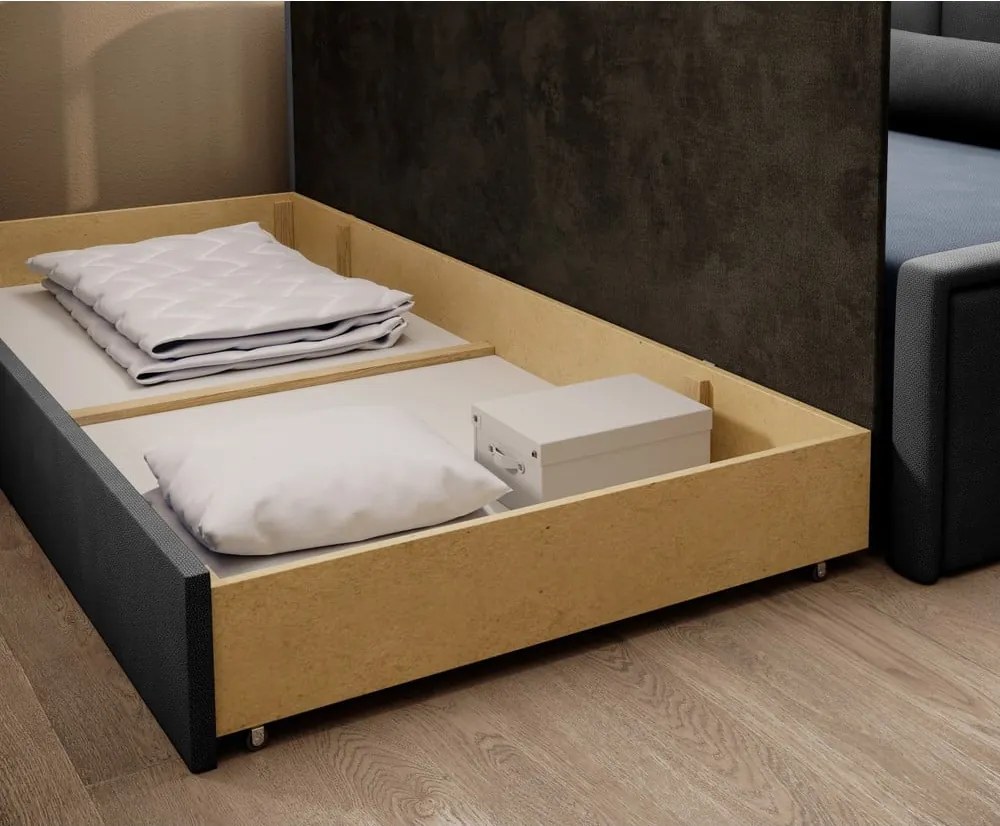 Divano blu/grigio allungabile/con contenitore e rivestimento in ciniglia 214 cm Fulgeo – ELTAP