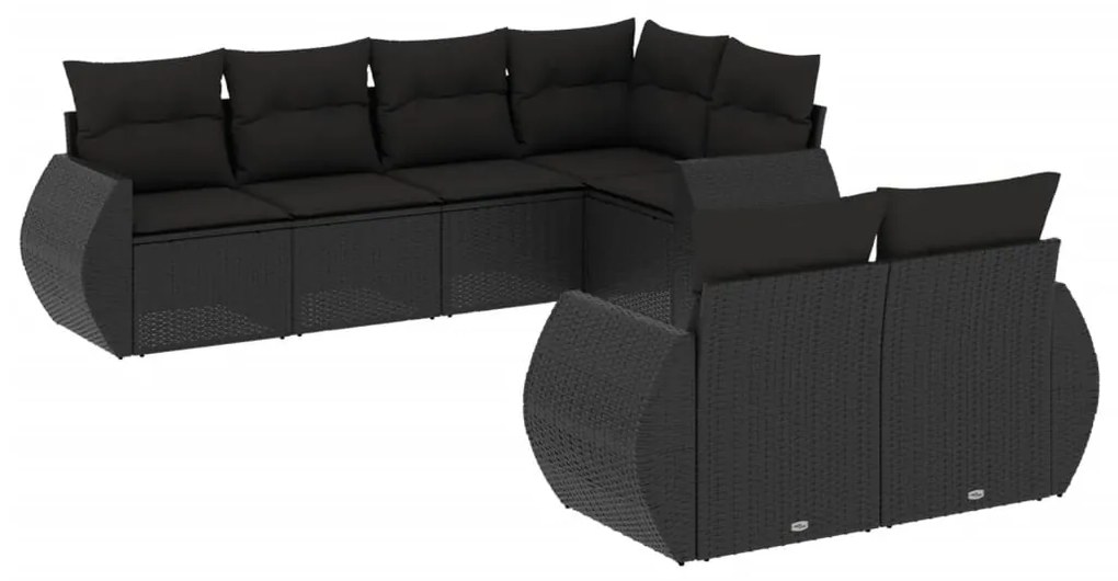 Set Divani da Giardino con Cuscini 7pz Nero Polyrattan