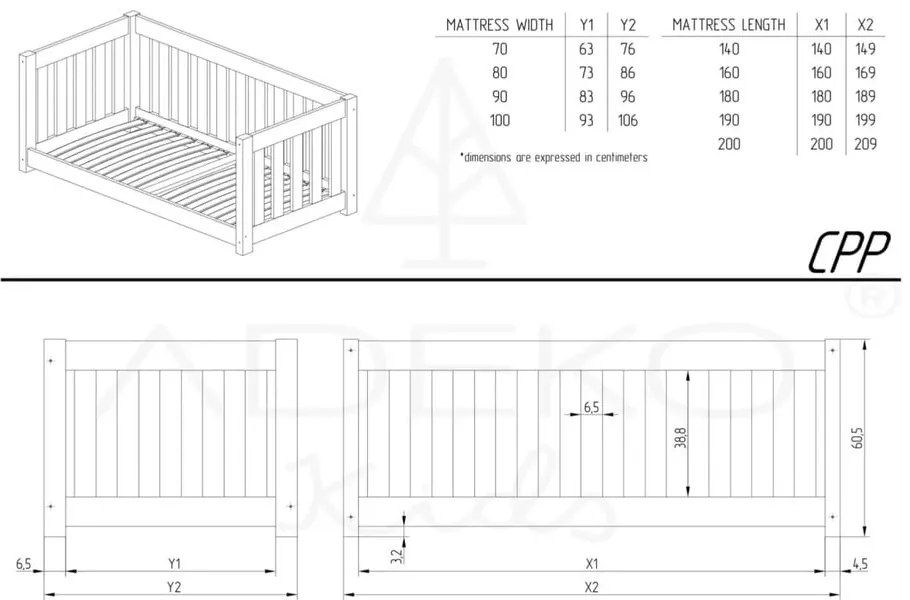Letto per bambini in legno di pino in colore naturale 80x200 cm CPP - Adeko