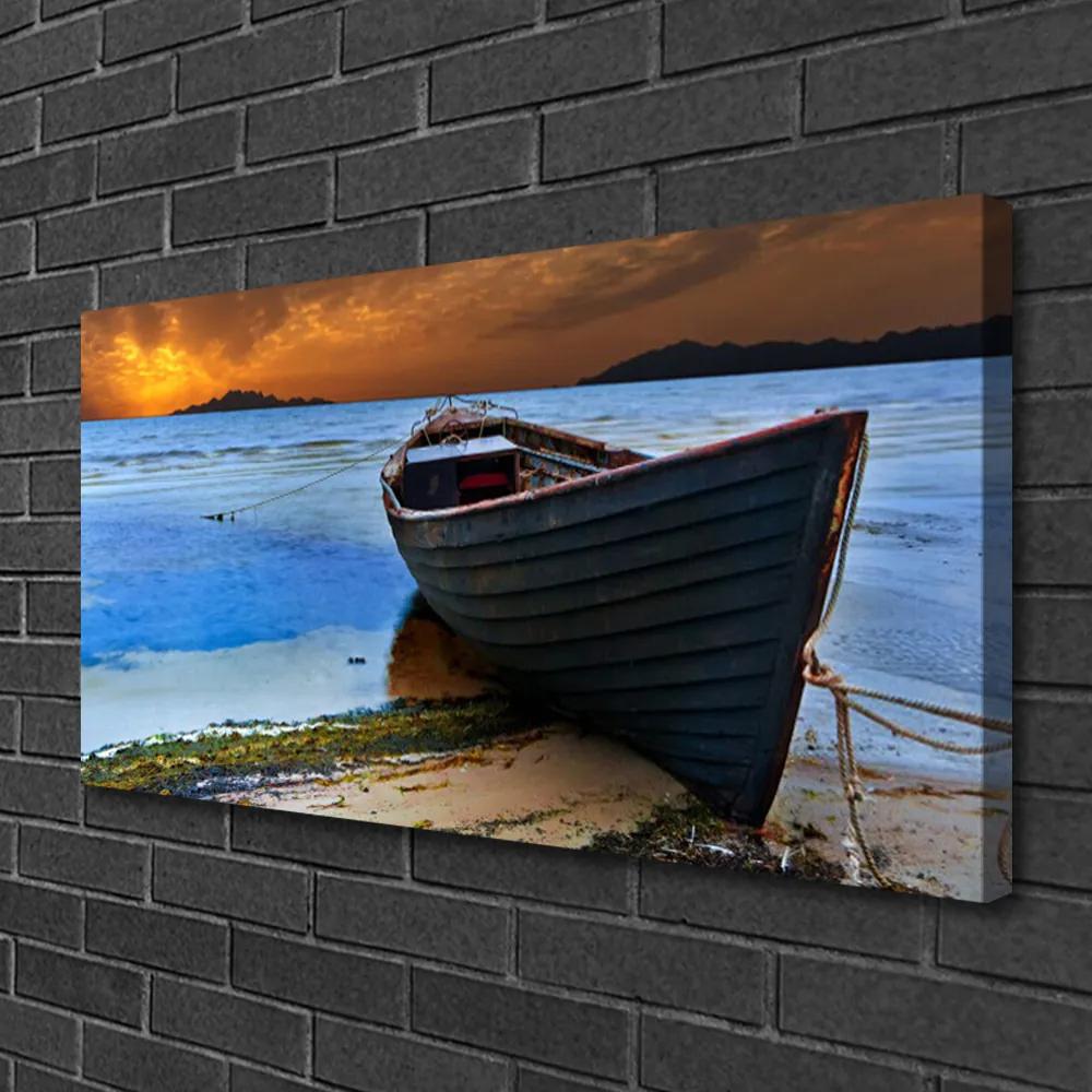 Stampa quadro su tela Spiaggia della costa del mare della barca 100x50 cm