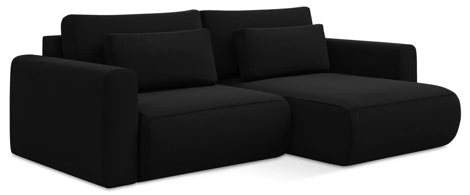 Divano angolare nero allungabile/con contenitore (con penisola a destra/con chaise lounge) con rivestimento in velluto Kapua – Makamii